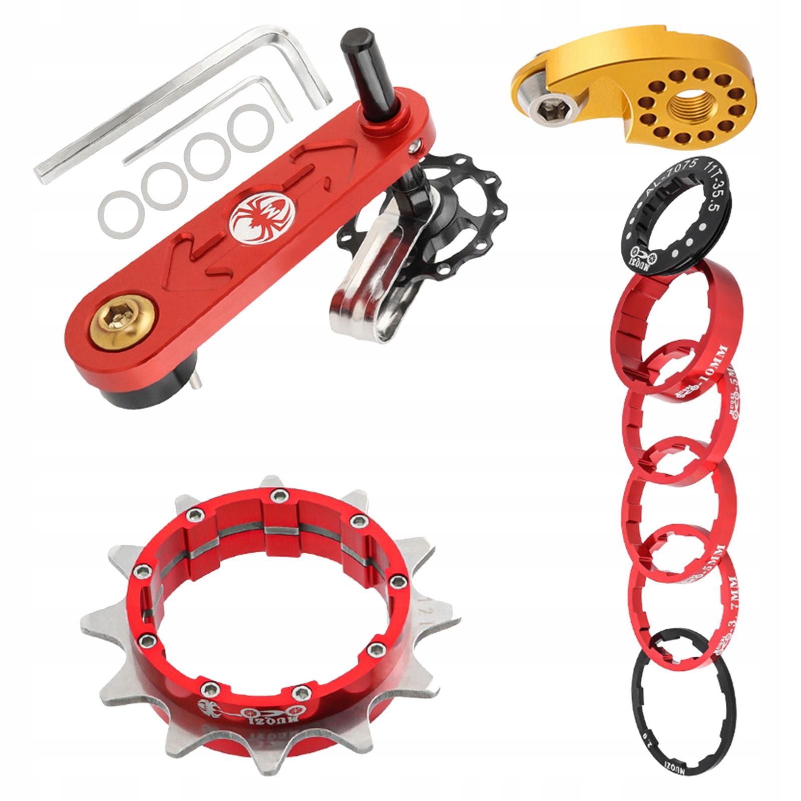 Zestaw do konwersji pojedynczej prędkości do roweru górskiego Zamienny regulator, czerwony 12T Model Zestaw podkładek dystansowych do rowerów górskich