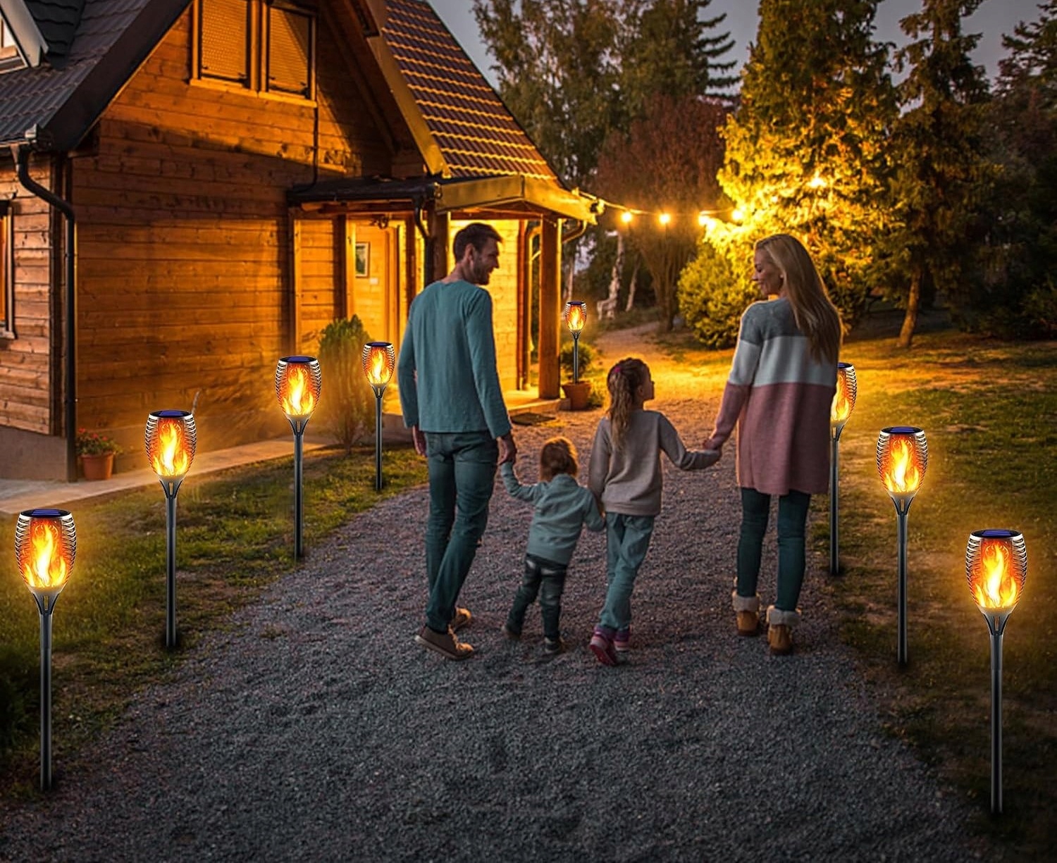 LAMPA SOLARNA POCHODNIA LAMPKI SOLARNE DO OGRODU OGRODOWE LED 4 SZTUKI Długość/wysokość 52 cm