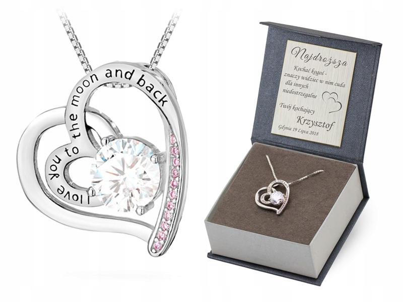Stříbrná Sada ryzost 925 Řetízek 50cm a Přívěsek srdce Zirkon Gravírování