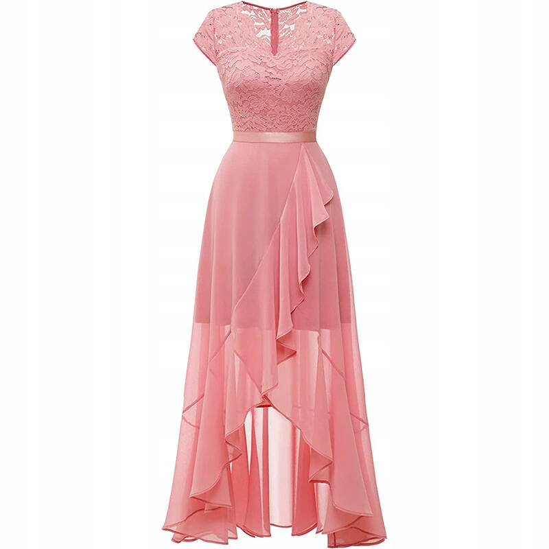 ELEGANCKA KORONKOWA SUKIENKA ASYMETRYCZNA WESELE, XL Model FGn1133