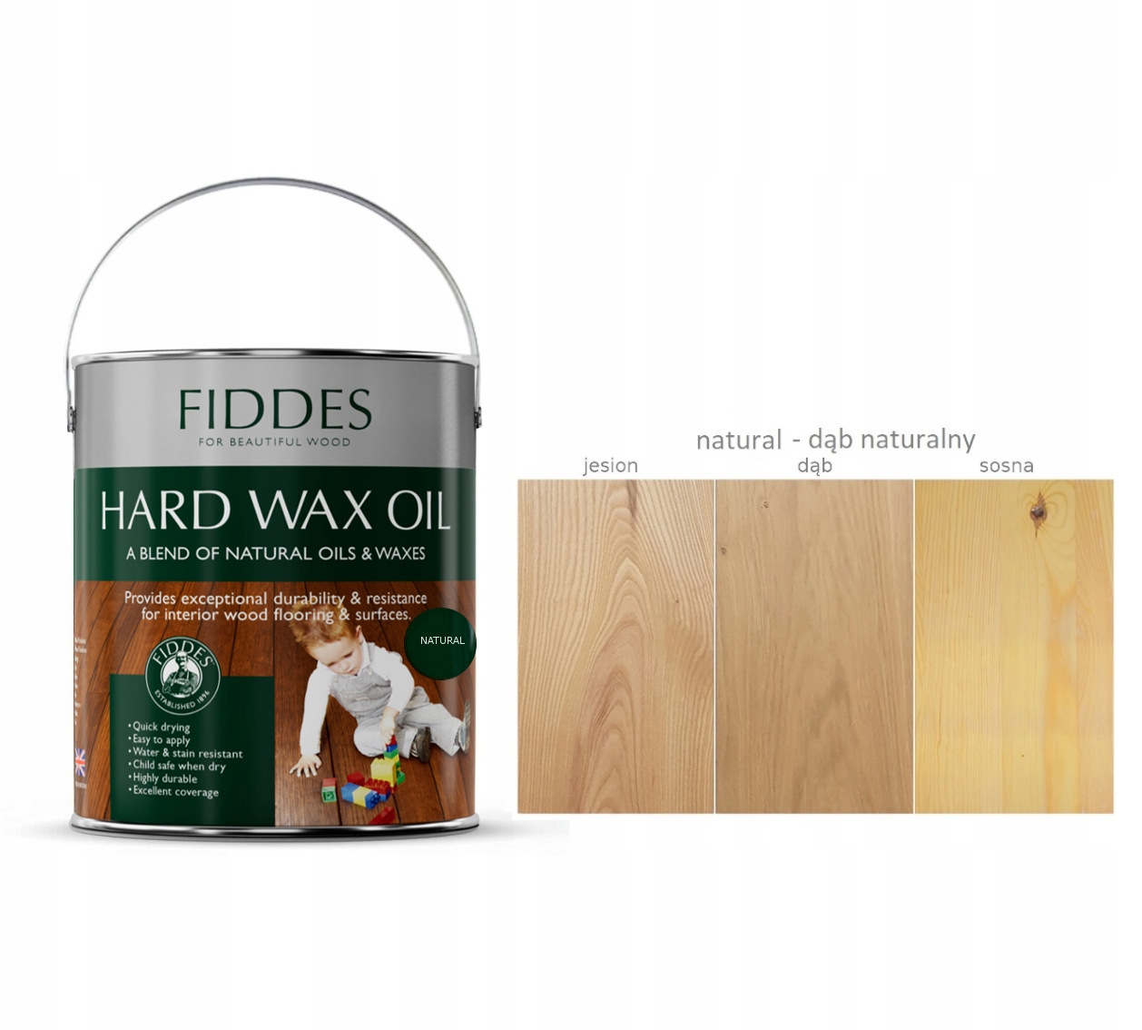 Fiddes Twardy Olejowosk do podłóg schodów mebli Hard Wax Oil Natural 2,5L