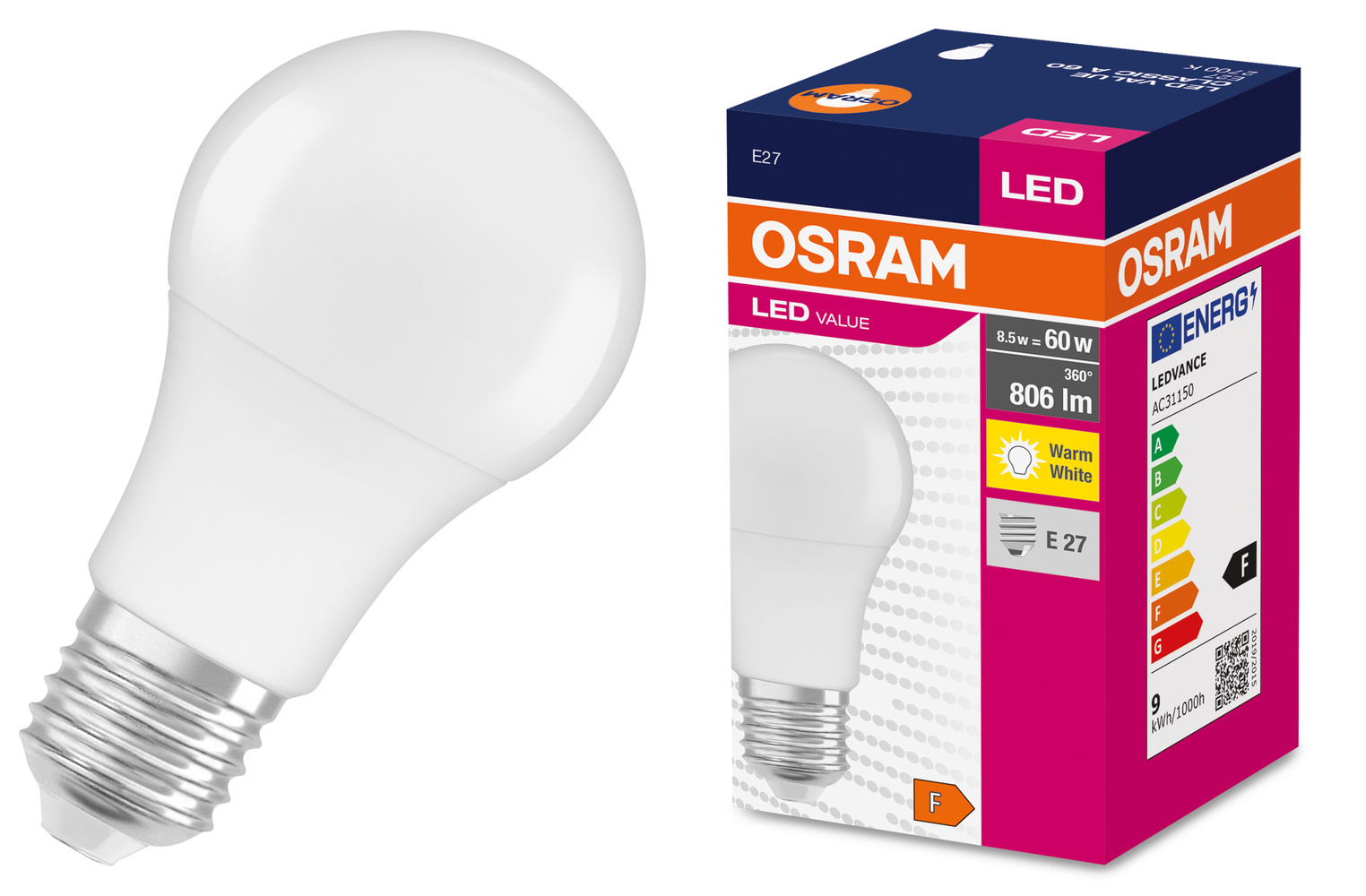 

Żarówka Led A60 E27 8,5W =60W 806lm 2700K Osram