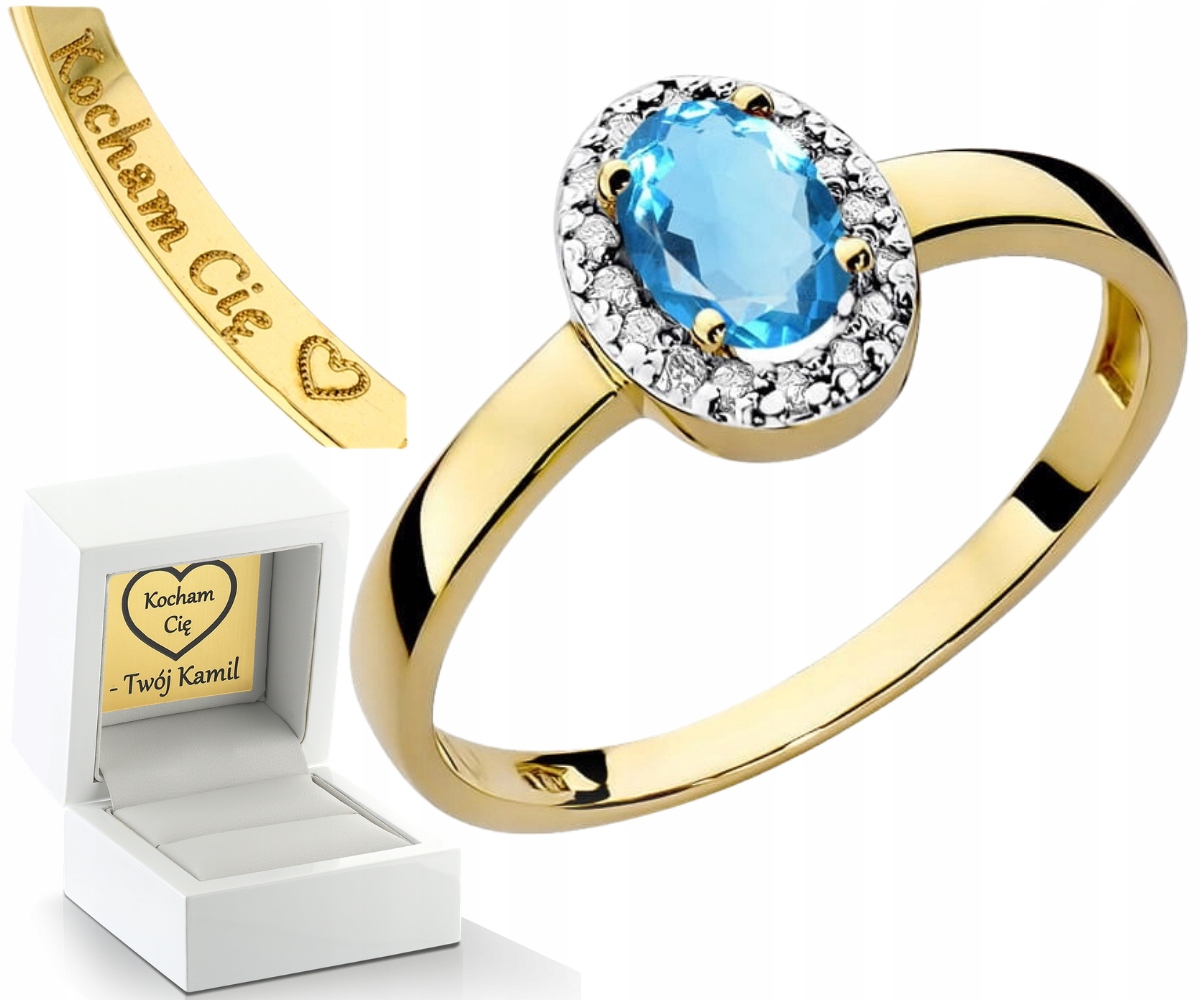 Zlatý Prstýnek S Topazem A Brilianty, Zlato 585 14K Jako Dárek, Gravírování