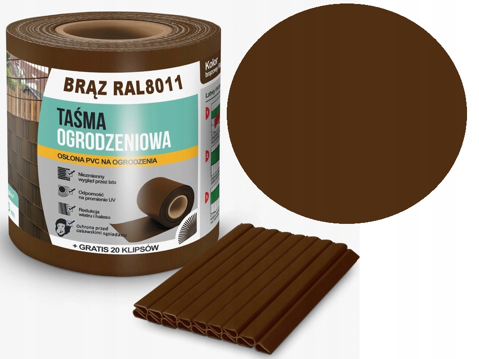 

Taśma Ogrodzeniowa Brązowa 35m 20 Klipsów