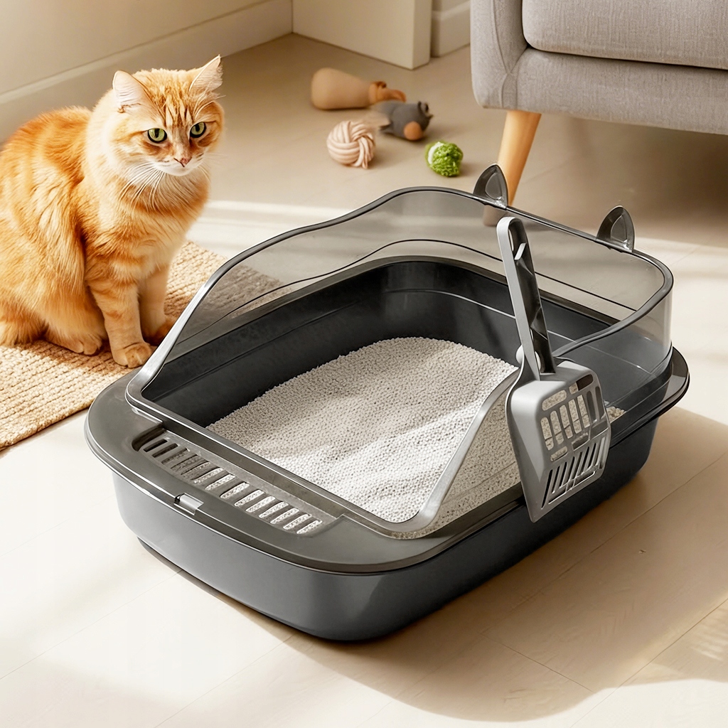 Velká uzavřená kočičí toaleta s uhlíkovým filtrem proti vysypání šedá