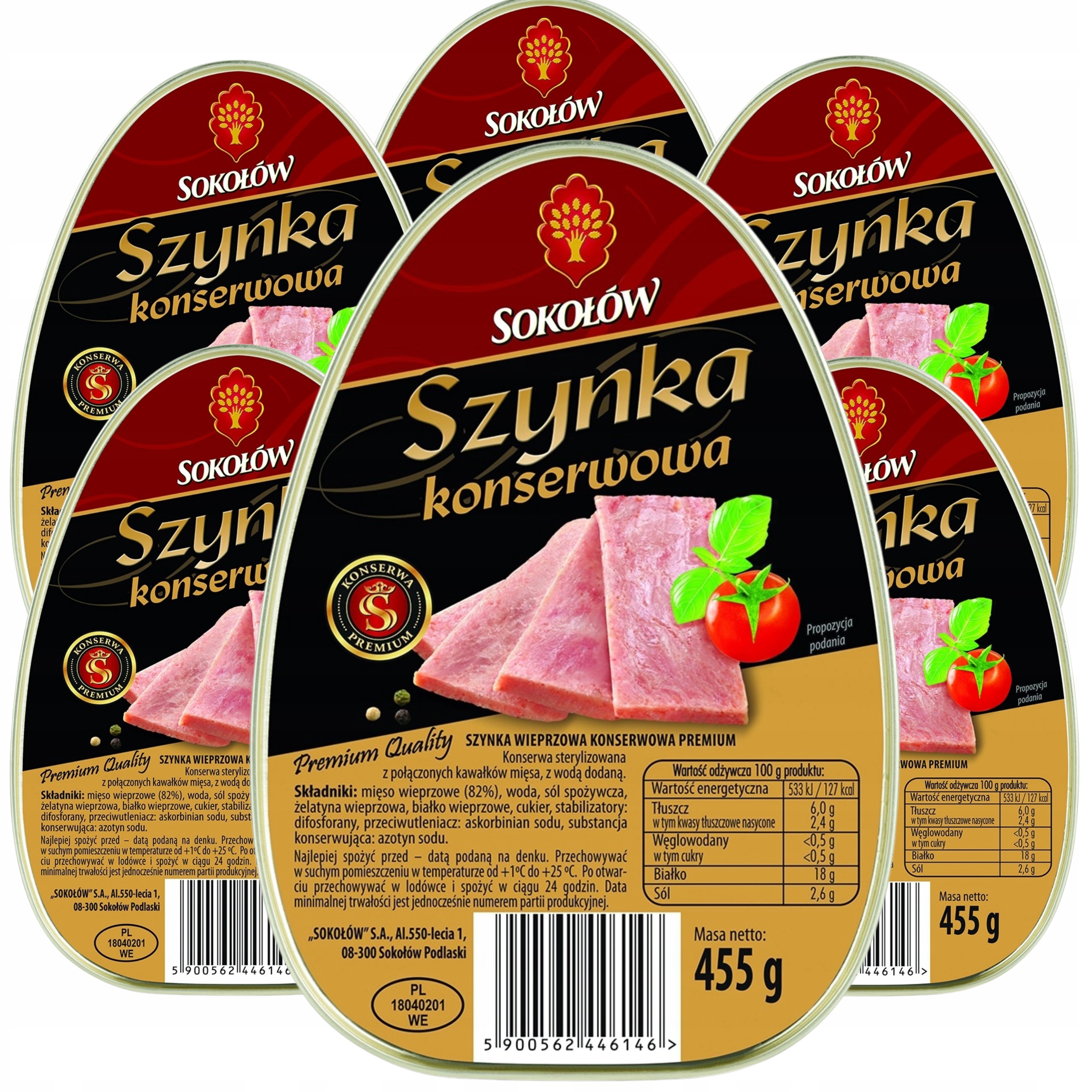 Szynka konserwowa Premium Sokołów z galaretką 6 x 455g