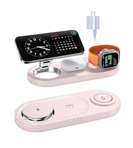 Ładowarka Bezprzewodowa Magnetyczna 3W1 W371 Różowa