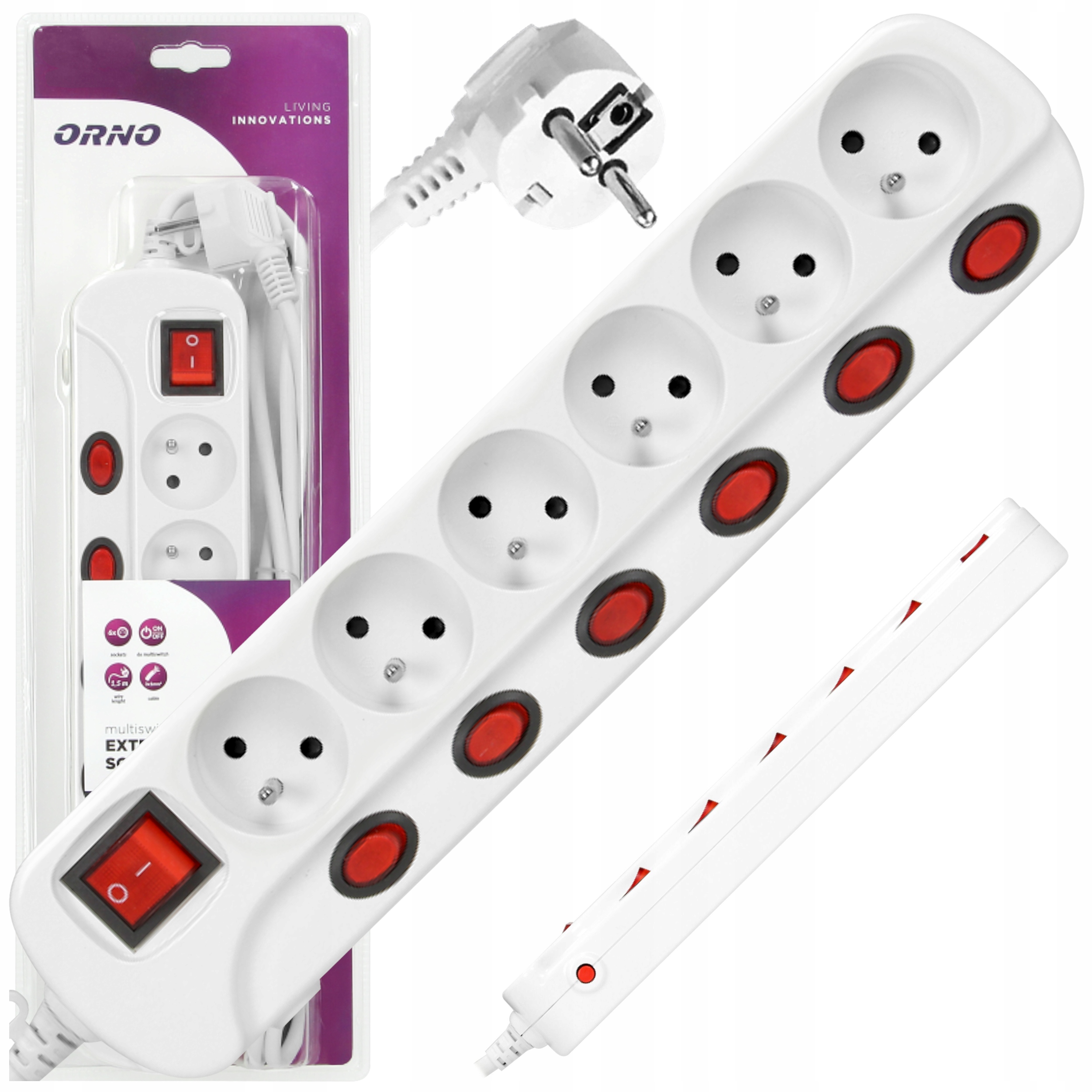 PRZEDŁUŻACZ 6 GNIAZD Z WYŁĄCZNIKAMI LISTWA ZASILAJĄCA WYŁ. PRZECIĄŻENIOWY