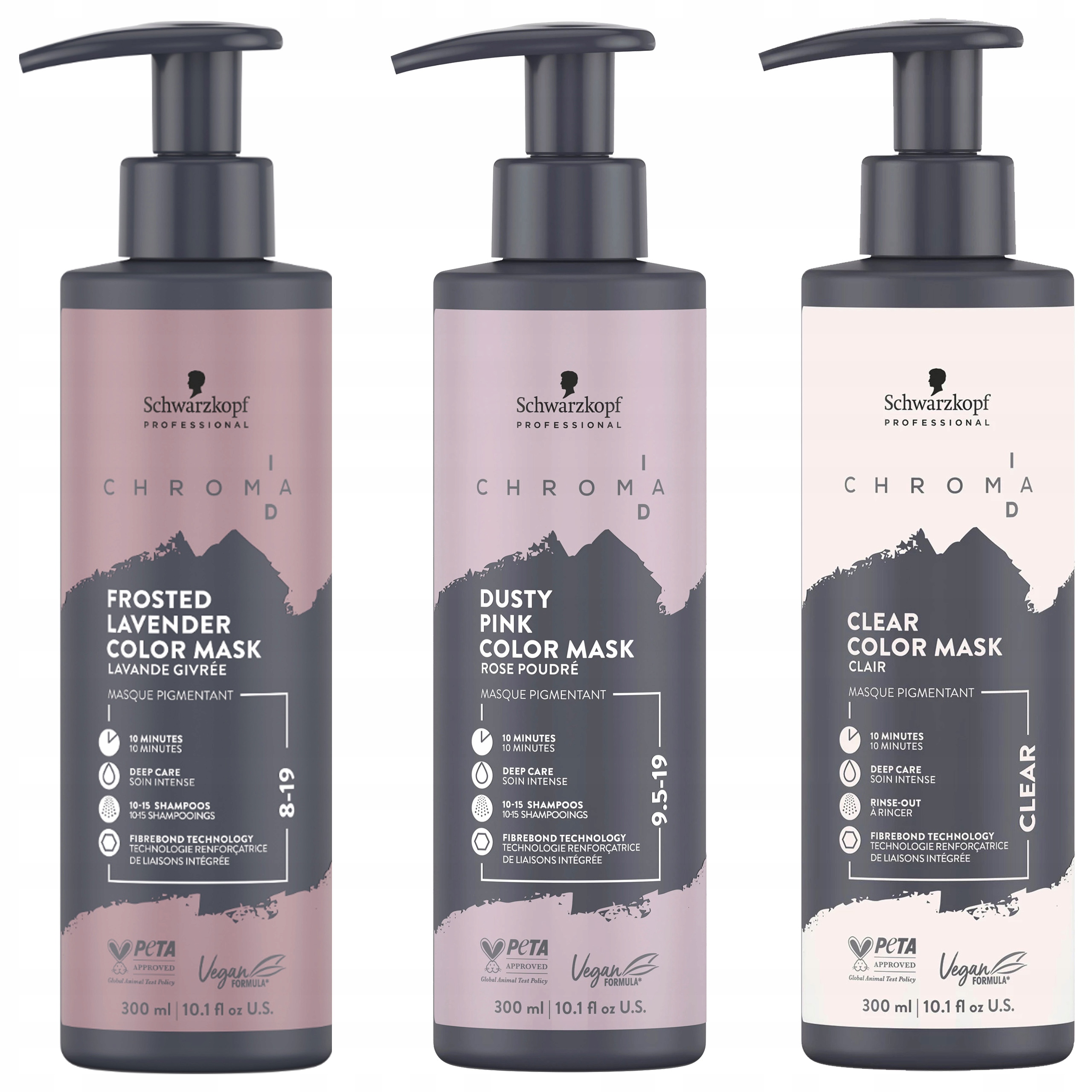 Schwarzkopf ChromaID Dusty Pink, Frosted Lavender, Clear 3 x 300ml Zestaw