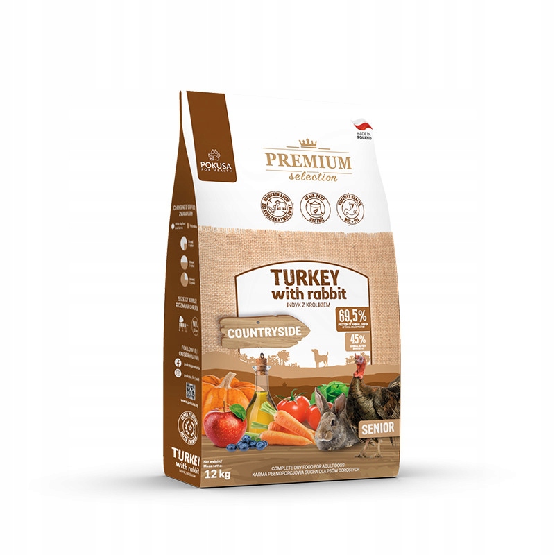 Levně Pokusa – Krůta s králíkem – 12 kg – Krmivo pro seniorské psy