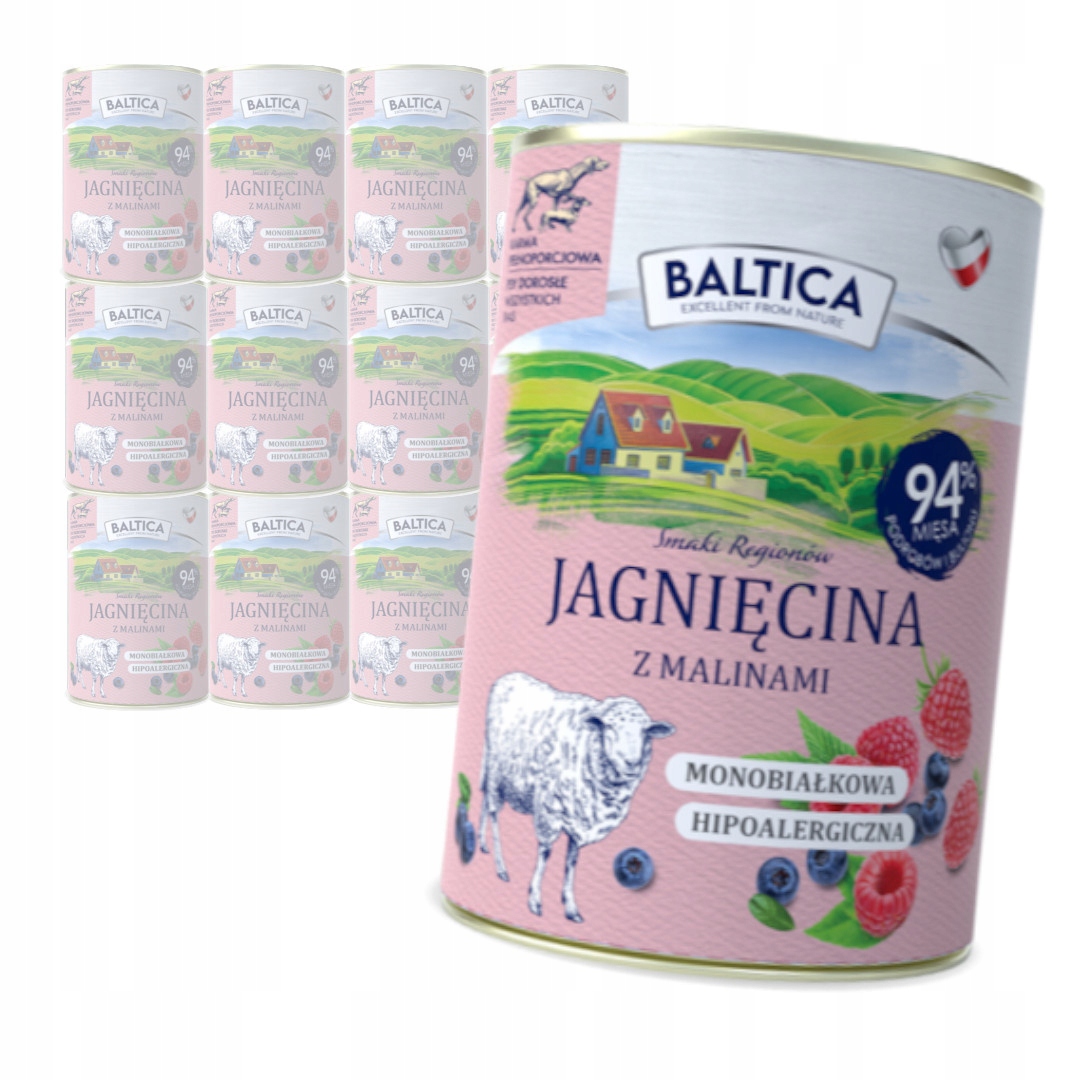 Levně Baltica Jehněčí s malinami 12x400g Hypoalergenní Vlhké Krmivo pro psy