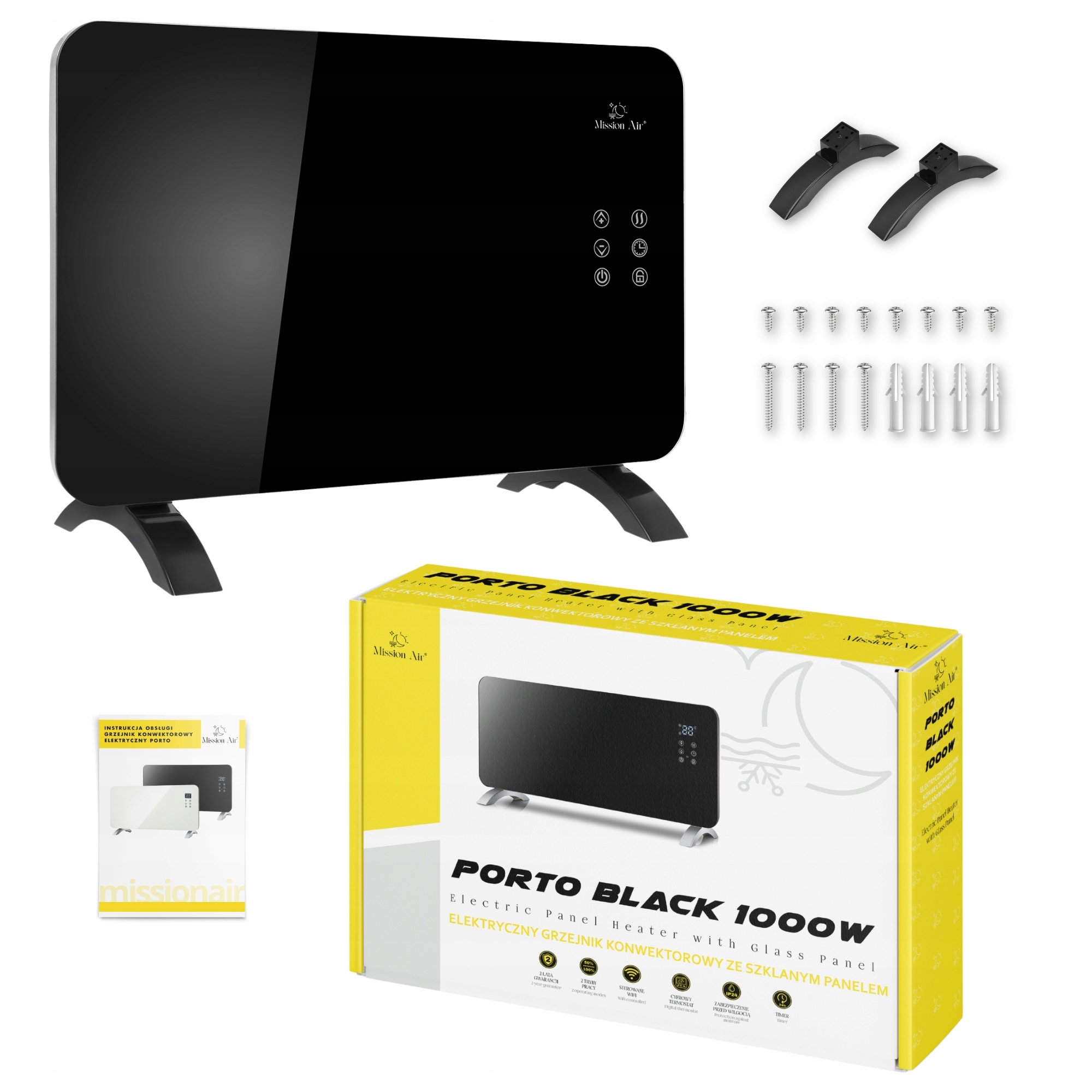 Elektrický Konvektorový Ohřívač Skleněný Panel energeticky úsporný 1000W WiFi