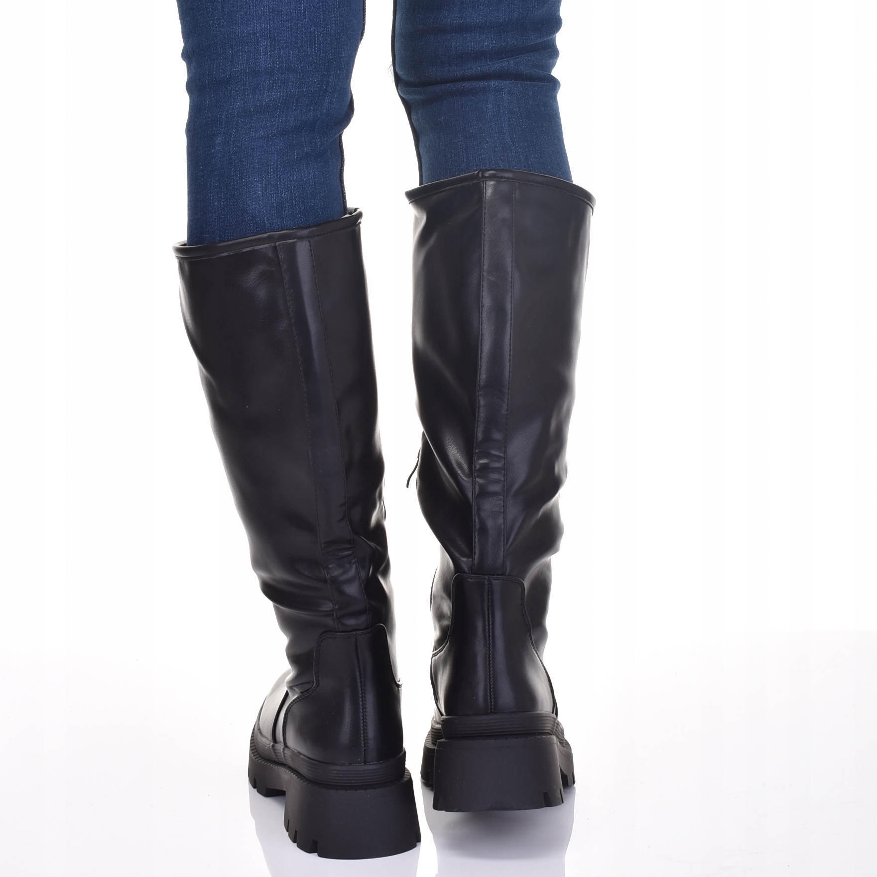 KOZAKI PRZED KOLANO WSUWANE SKÓRZANE DAMSKIE NA PLATFORMIE Rozmiar 38