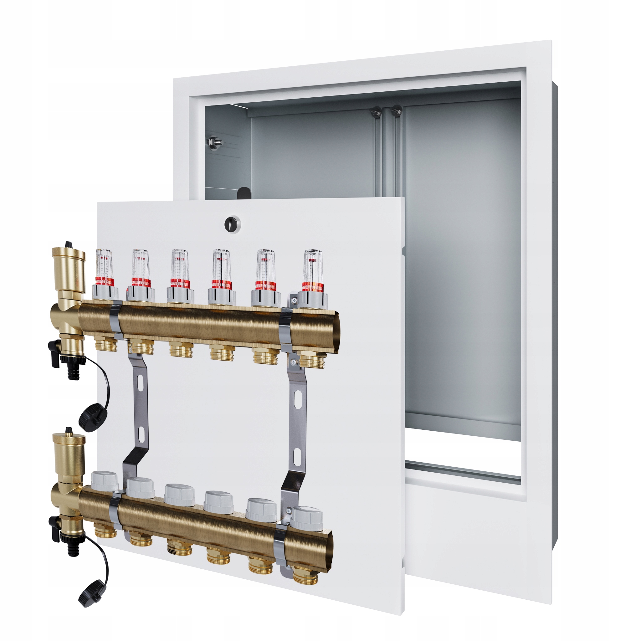 Rozdělovač pro podlahové topení 6 s podomítkovou skříňkou