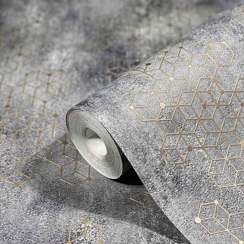 TAPETY TAPETA 3D CIEMNY BETON ZŁOTY WZÓR BRYŁY