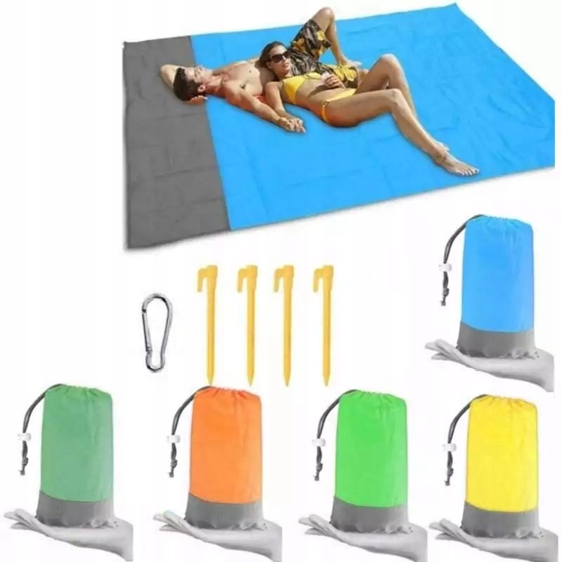 Mata plażowa koc piknikowy 210x200 wodoodporny z śledziami różne