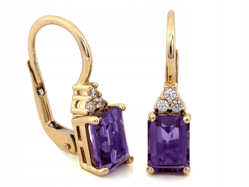 Zlaté náušnice 585 s elegantním obdélníkovým kamenem, anglické zapínání