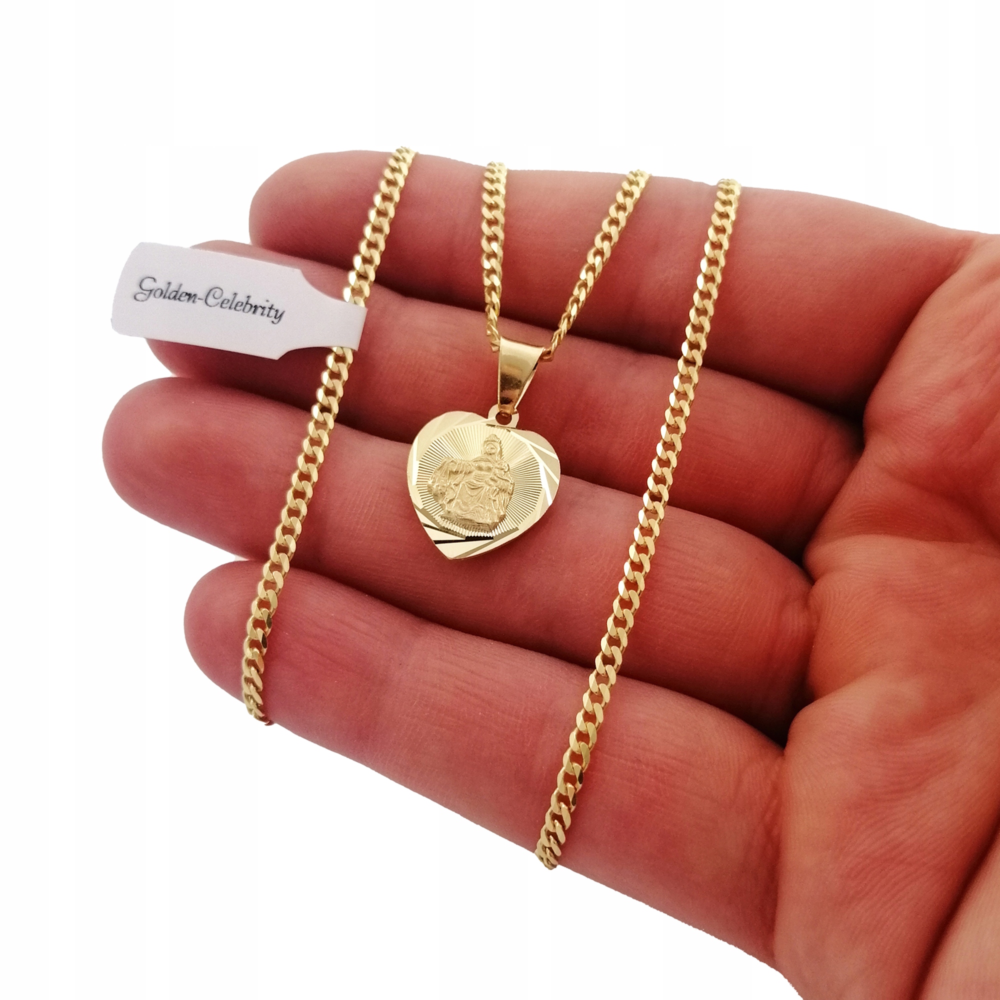 ZŁOTY ŁAŃCUSZEK+MEDALIK PREZENT KOMUNIA GRAWER 925 Marka Golden Celebrity