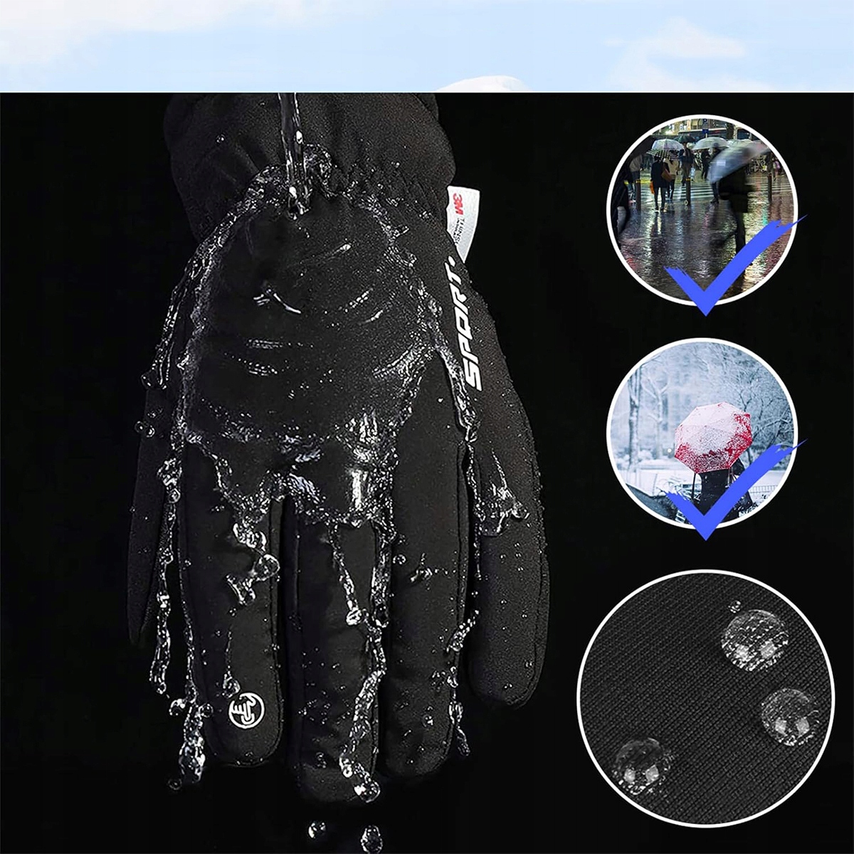 ZIMOWE OCIEPLANE RĘKAWICZKI DOTYKOWE WODOODPORNE WIATROSZCZELNE Rozmiar M