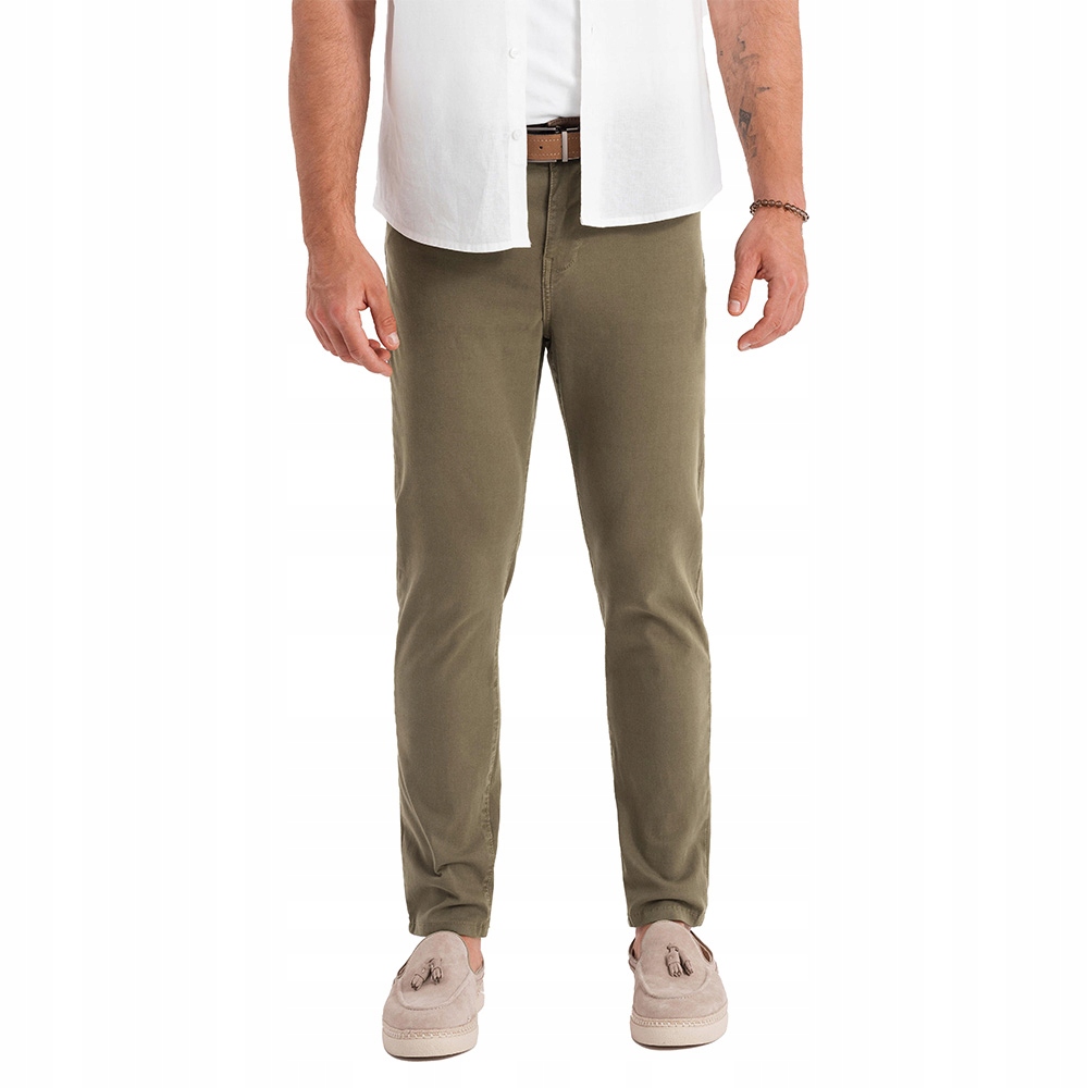 Spodnie męskie chino o dopasowanym kroju oliwkowe V3 OM-PACP-0151 M