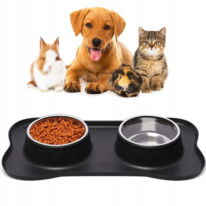 Levně Dvojitá Protiskluzová Pro Psa Kočku Kočku Misky Na Misku 2x450 ml