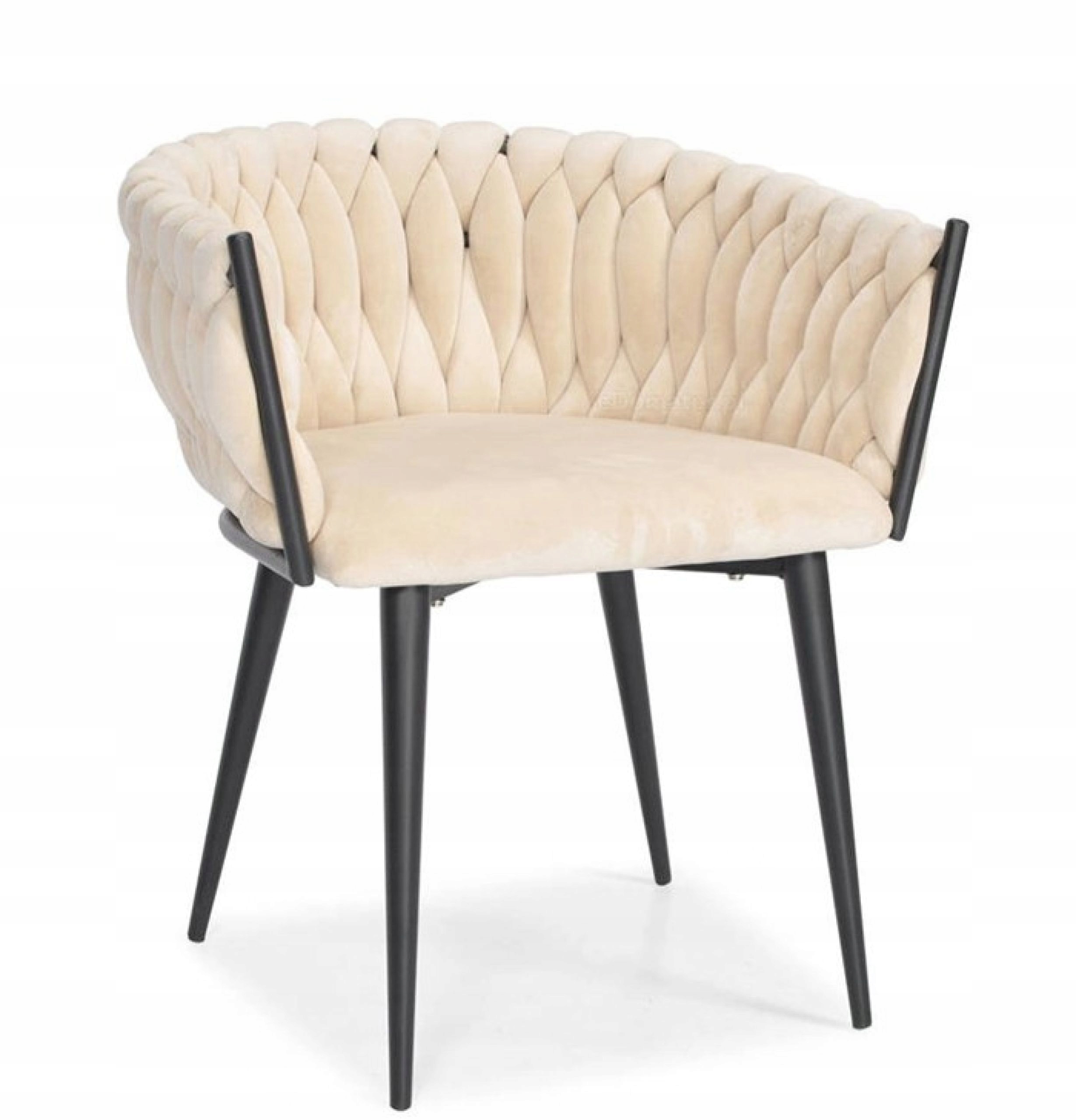 Velúrová stolička Glamour Béžová – Čierne Pletené Nohy Moderný