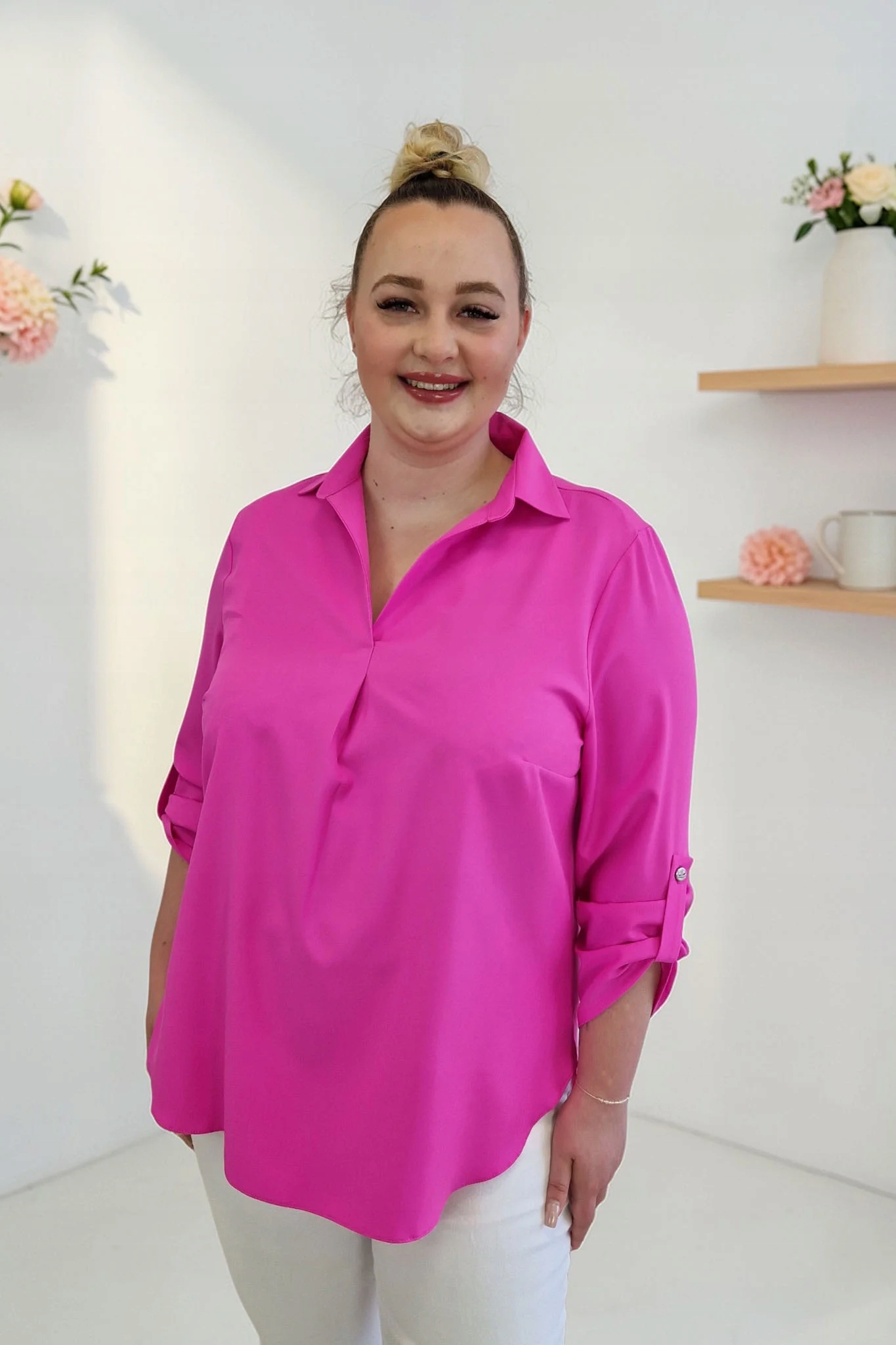 Dámská halenka 3/4 rukáv Fuchsiová 44