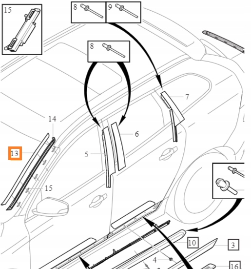 LEWA PIONOWA LISTWA SZYBY CZOLOWEJ OE VOLVO XC60 Part number 39803231