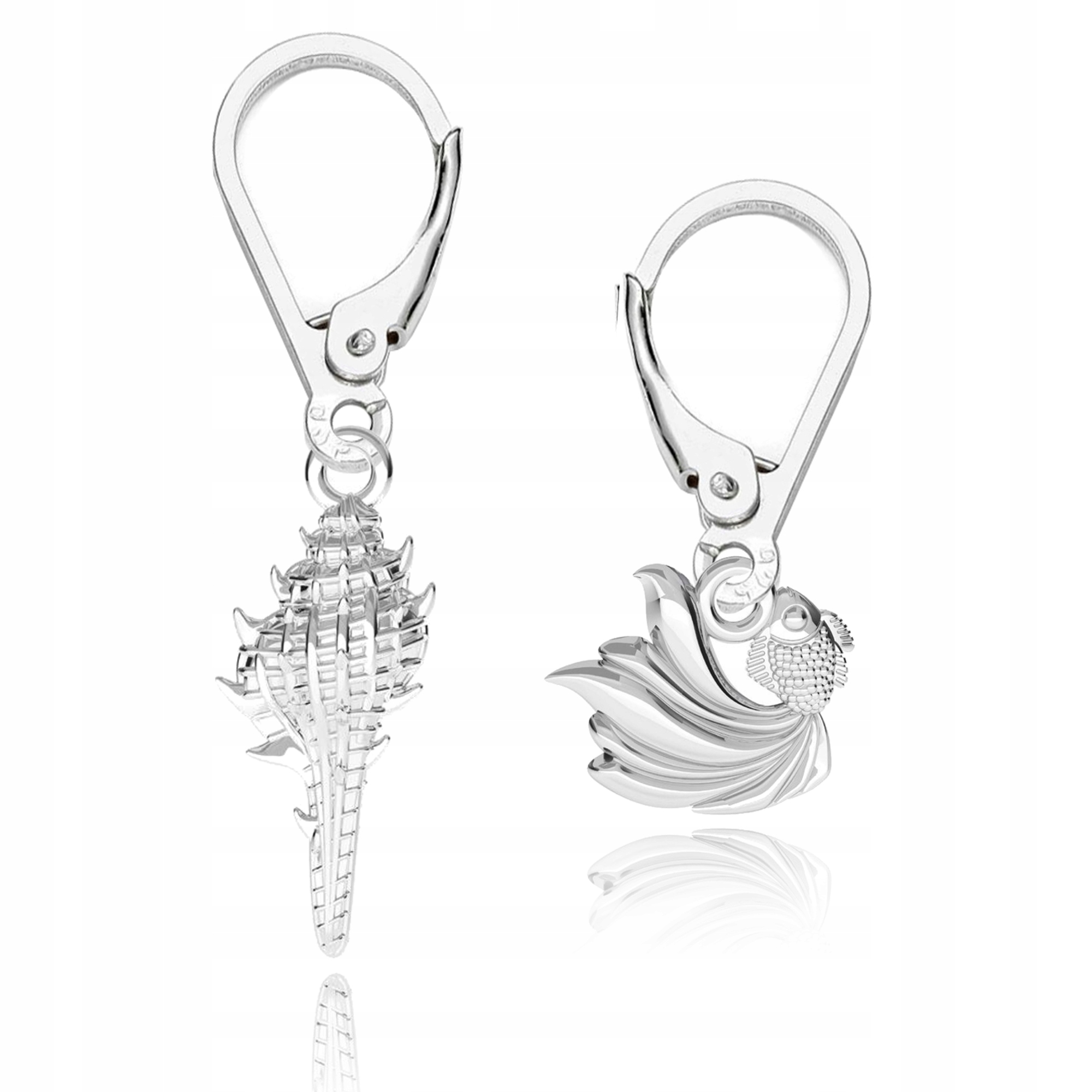 Stříbrné asymetrické náušnice Rybka a mušle Mořský svět Stříbro 925