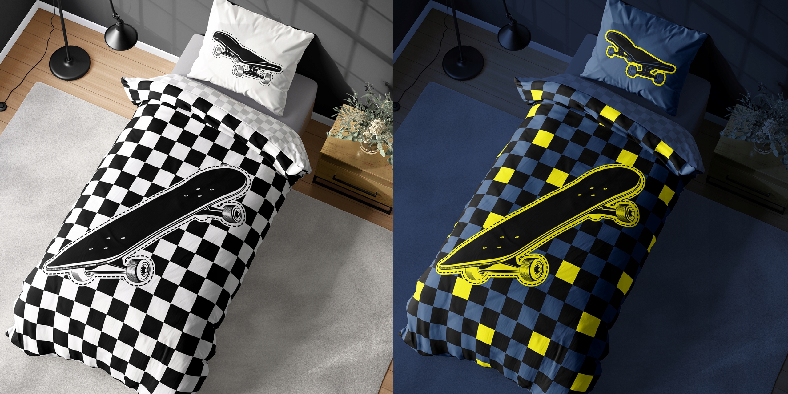 Pościel świecąca w ciemności 160x200 deskorolka Długość kołdry 200 cm