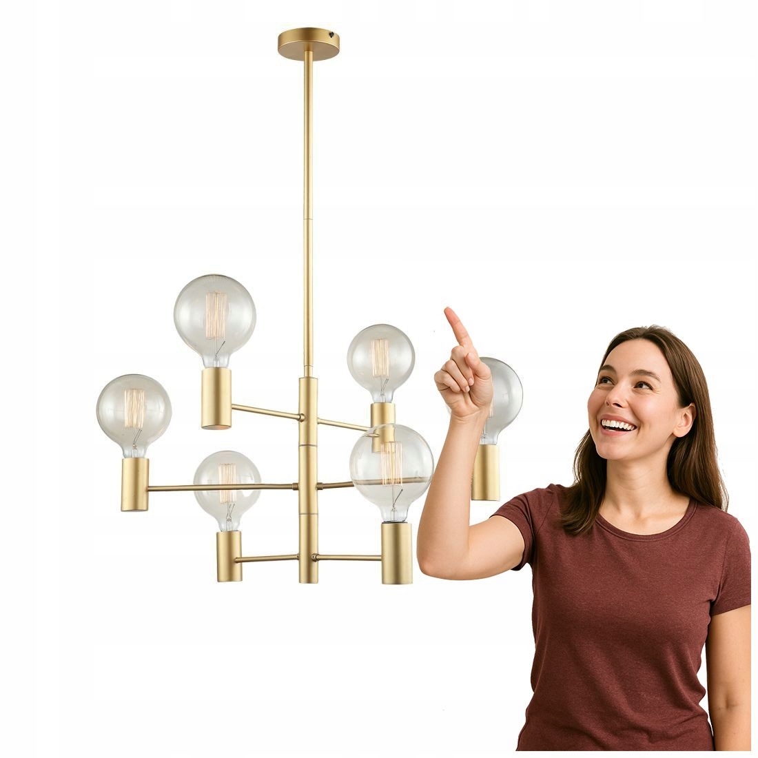 Moderní závěsná lampa Veva 6 žárovek Zlatá Matná Italux