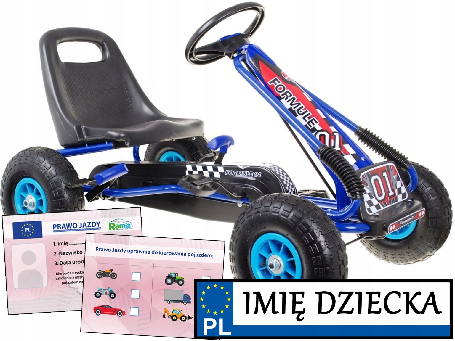 wytrzymały GOKART Formuła 01 stabilny pojazd na pedały + ręczny hamulec Marka Ramiz