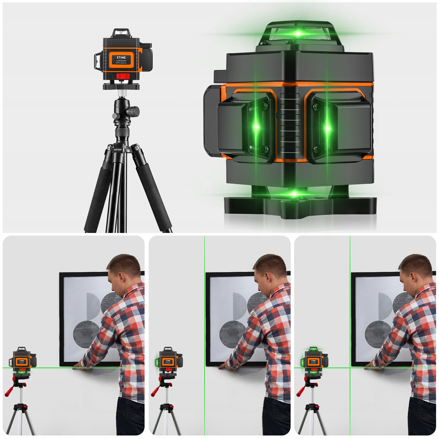 LASER KRZYŻOWY ETiME Poziomica 4D 16Linii + Zestaw Akcesoriów GRATIS Model LASER16