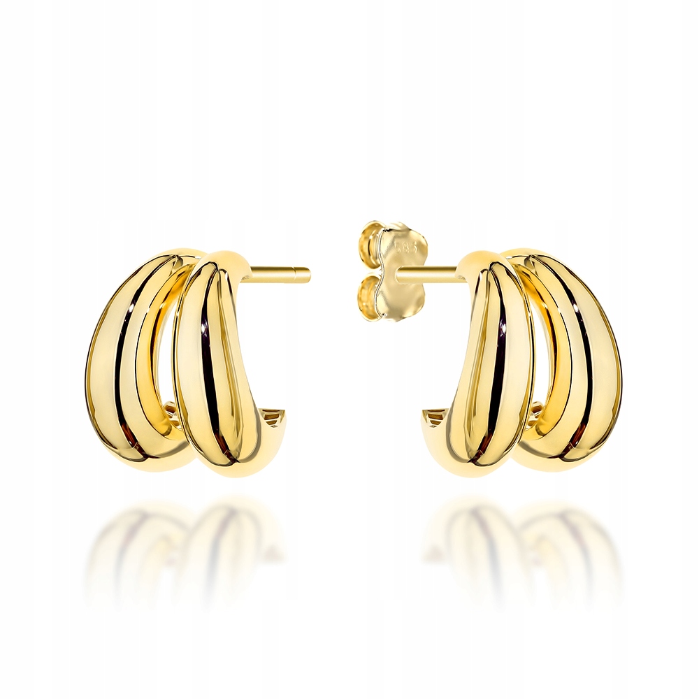 Zlaté náušnice 585 Módní nafukovací čárky 4.91g huggie na tyčinky 14kt