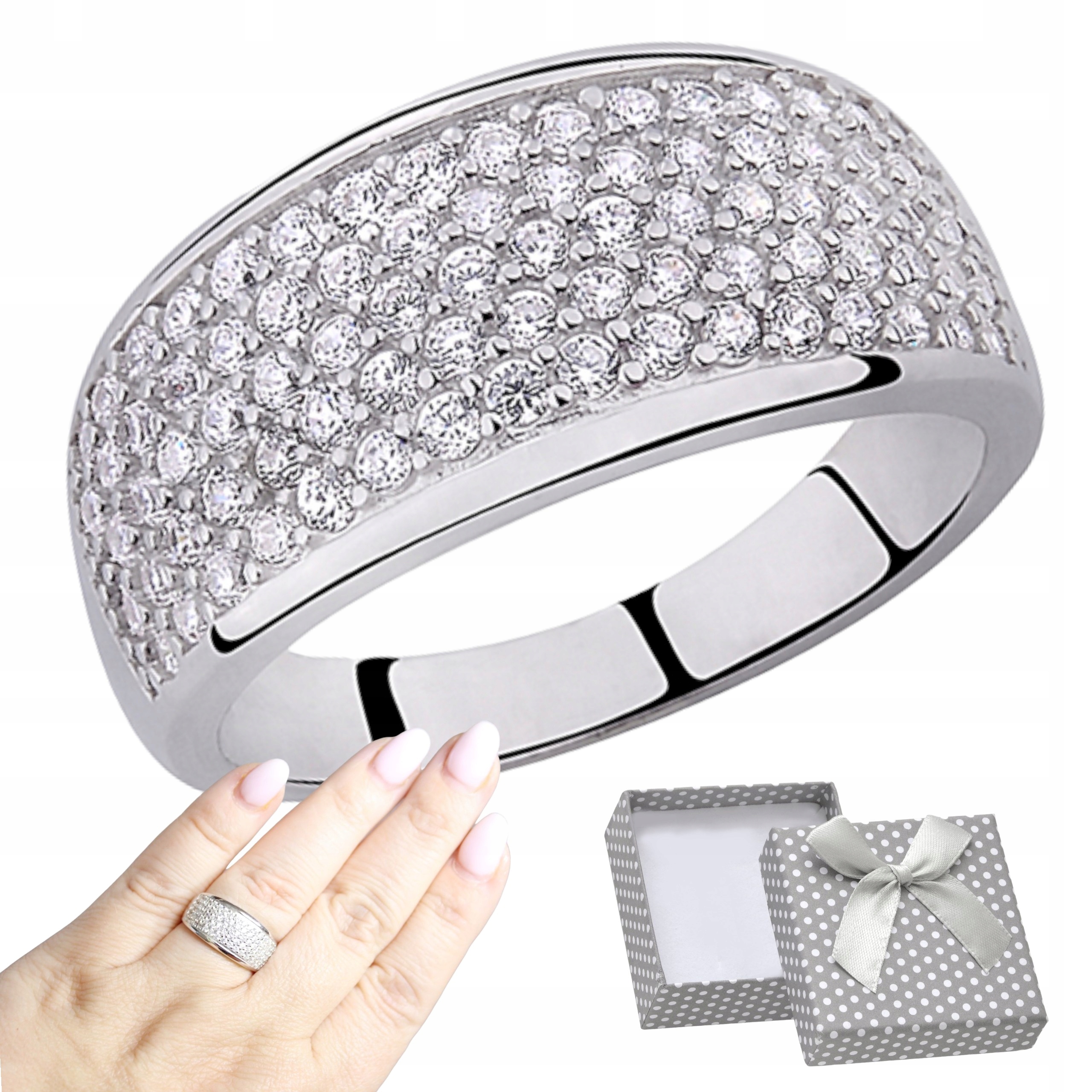 Prstýnek 925 Rhodiovaný s zirkony Široký Krásný Dárek R15