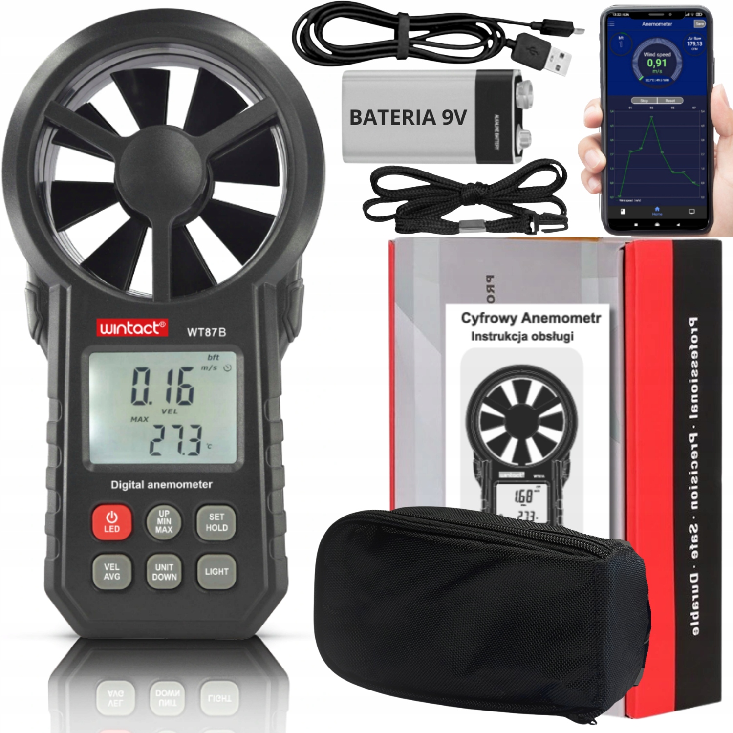 Anemometr Větroměr Měřič Větru Teplota Měření Rychlosti Vzduchu Aplikace Bt