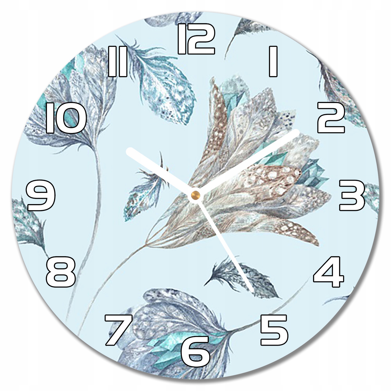 

Cichy zegar szklany na ścianę Kwiaty i pióra f30