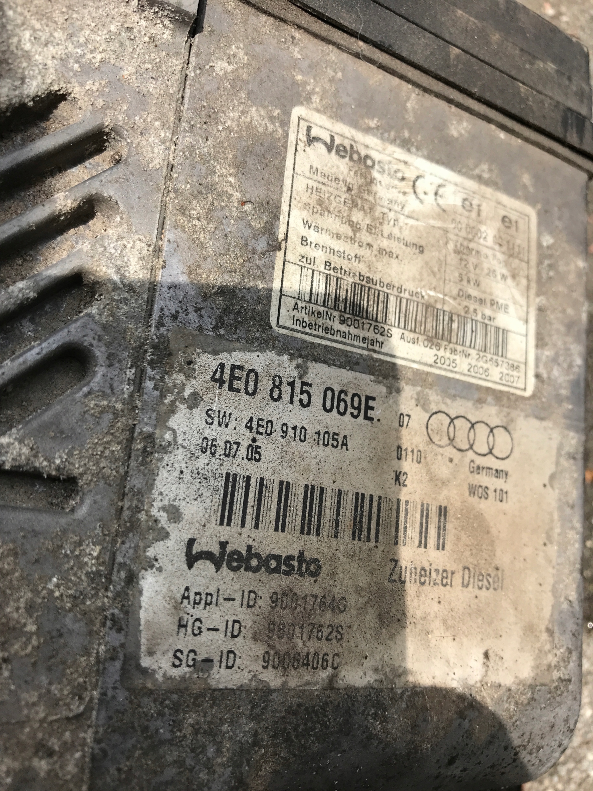 WEBASTO parking heater AUDI A8 D3