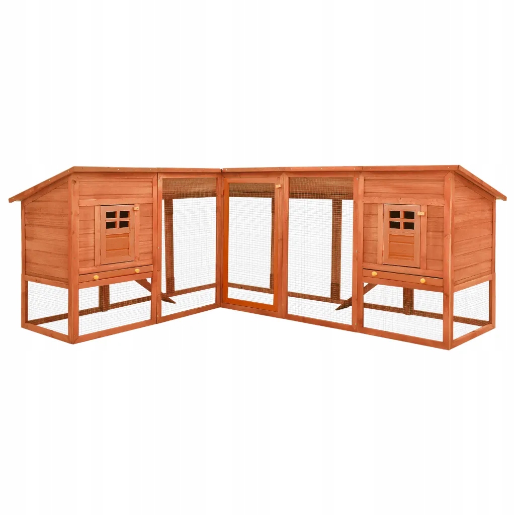 Levně Dřevěná klec pro králíky s domečky a výběhem 250x192x105 cm, hnědá