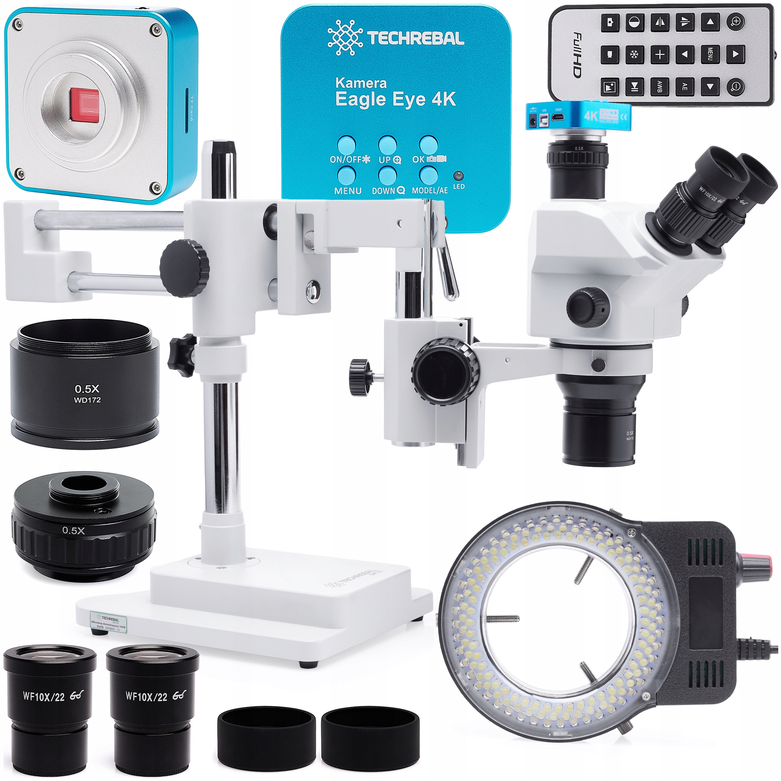 Stereoskopický Mikroskop Techrebal 10HW Pro 7-60x Kamera 4K Osvětlení 144x