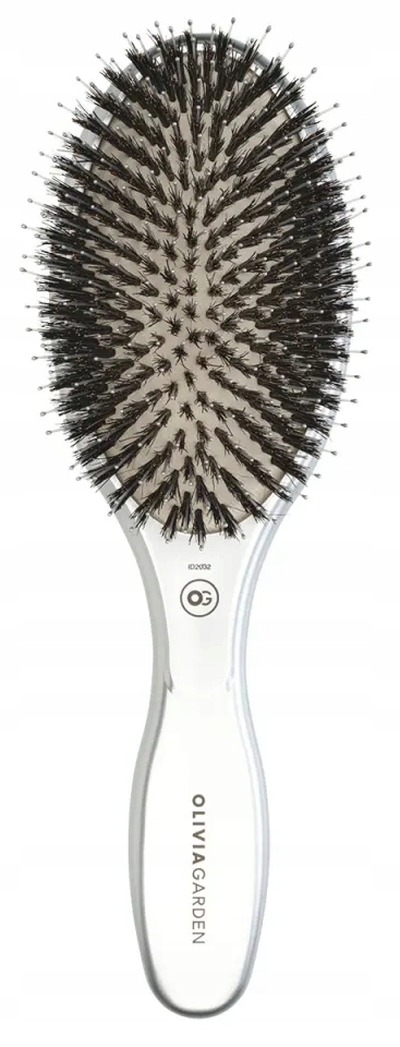 Olivia Garden Expert Care Oválný keramický kartáč s kančími štětinami Silver
