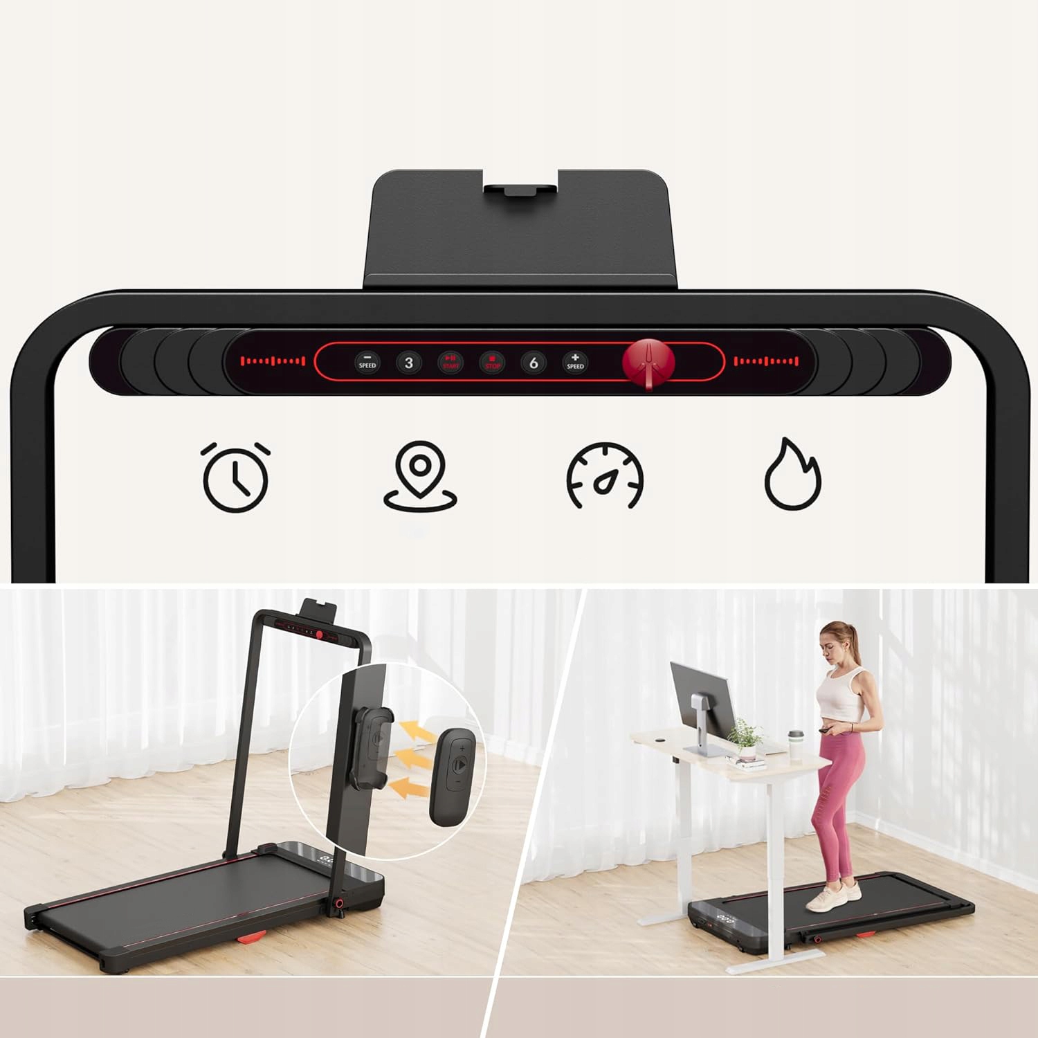 BIEŻNIA ELEKTRYCZNA DOMOWA 2w1 SKŁADANA NA PŁASKO 12 KM/H Z AMORTYZACJĄ Szerokość produktu po rozłożeniu 57 cm