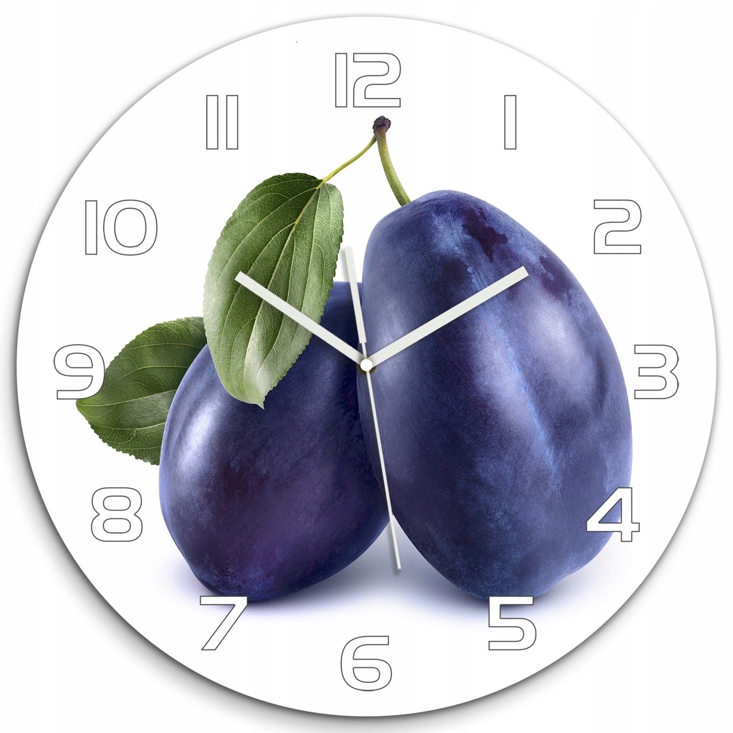 

Duży okrągły szklany zegar ścienny Śliwki fi 60 cm