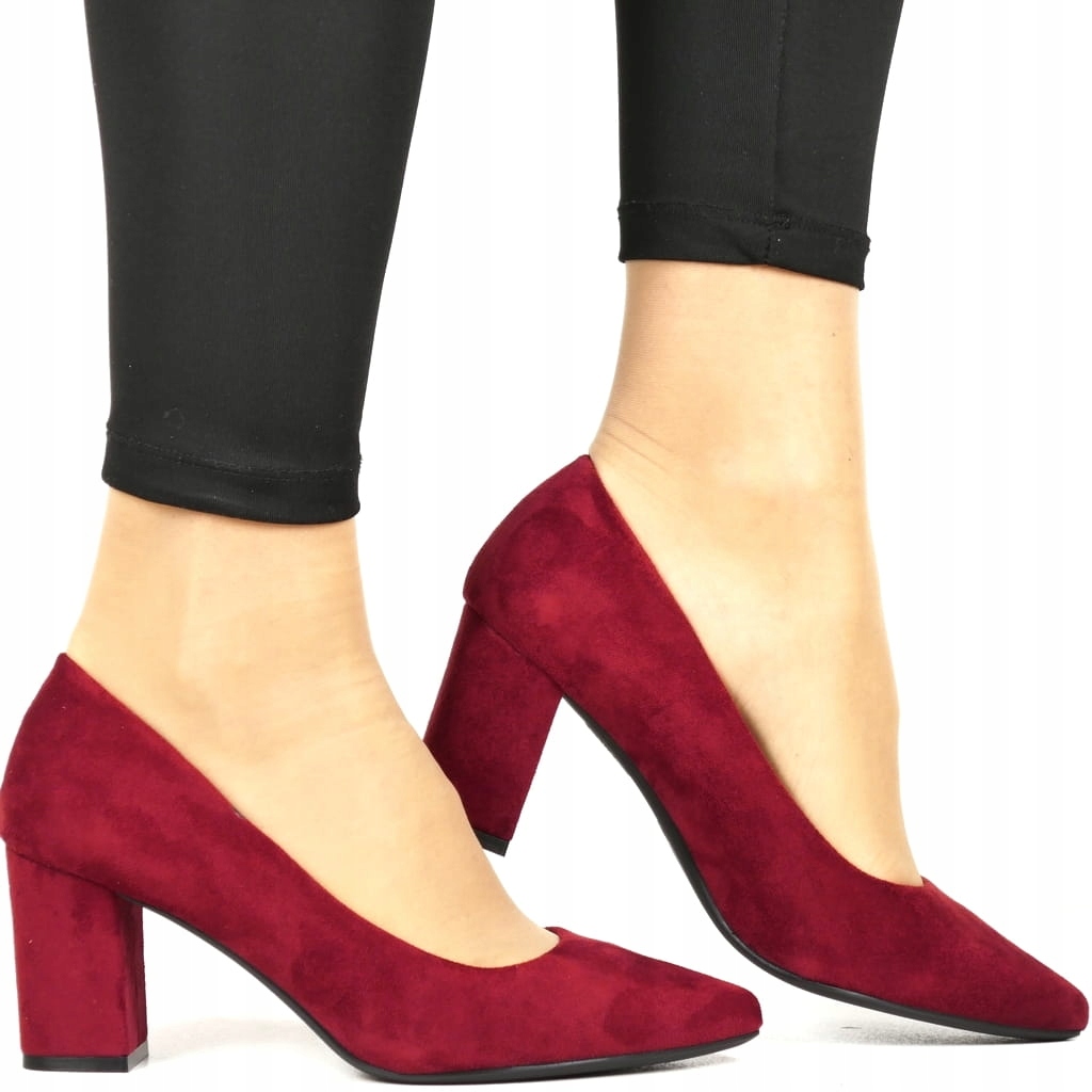 iBUTY Lodičky Na Podpatku Bordové Semišové Módní Pohodlné Stabilní Elegantní