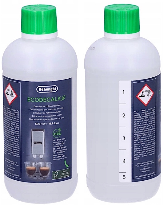 MOCNY ODKAMIENIACZ DeLonghi 500ml + 3x Filtr AquaLunga do EKSPRESU DeLonghi Model EcoDecalk