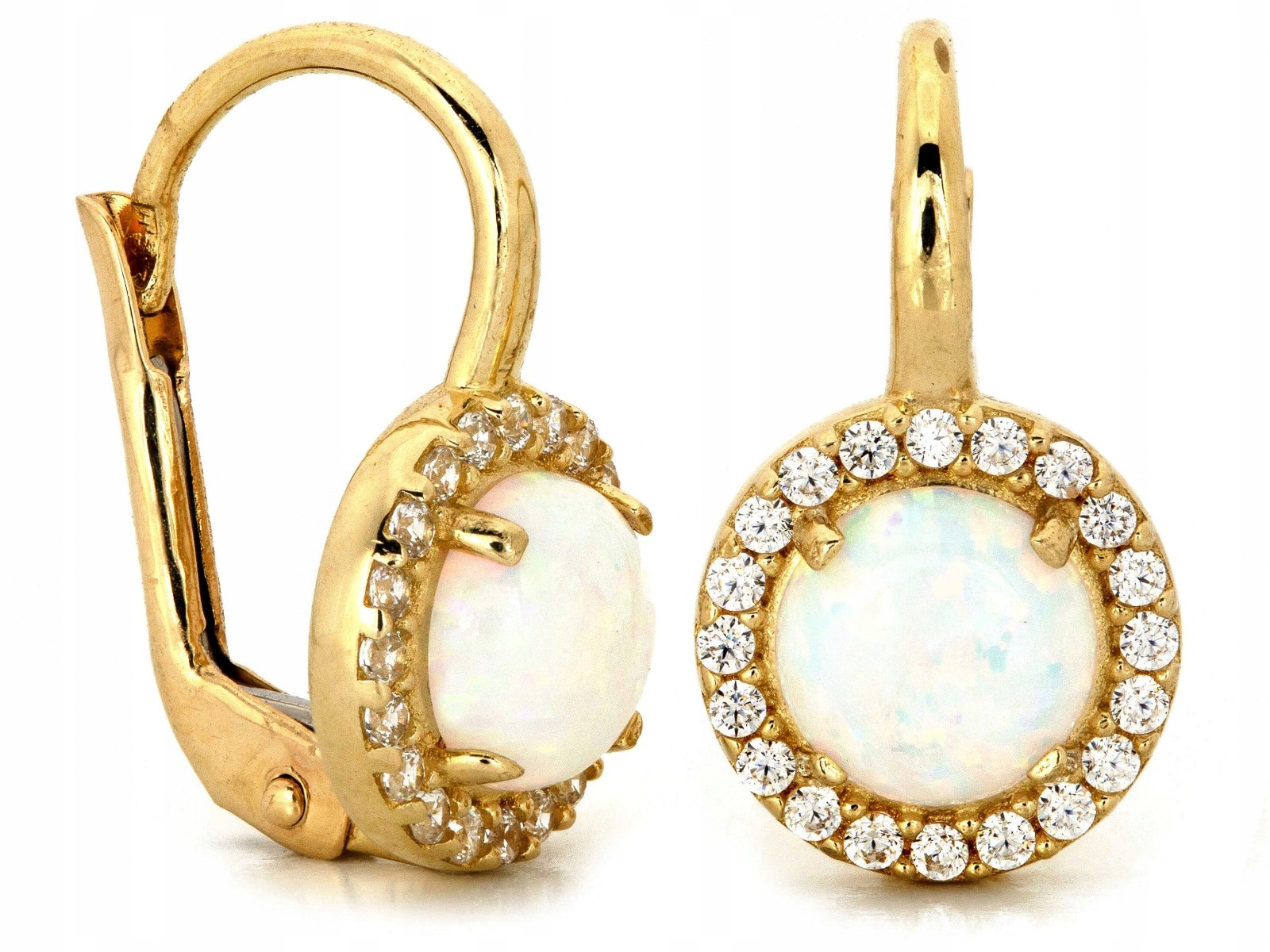 Dámské zlaté náušnice 585 s opálem a zirkony, kroužky jako dárek 14kt