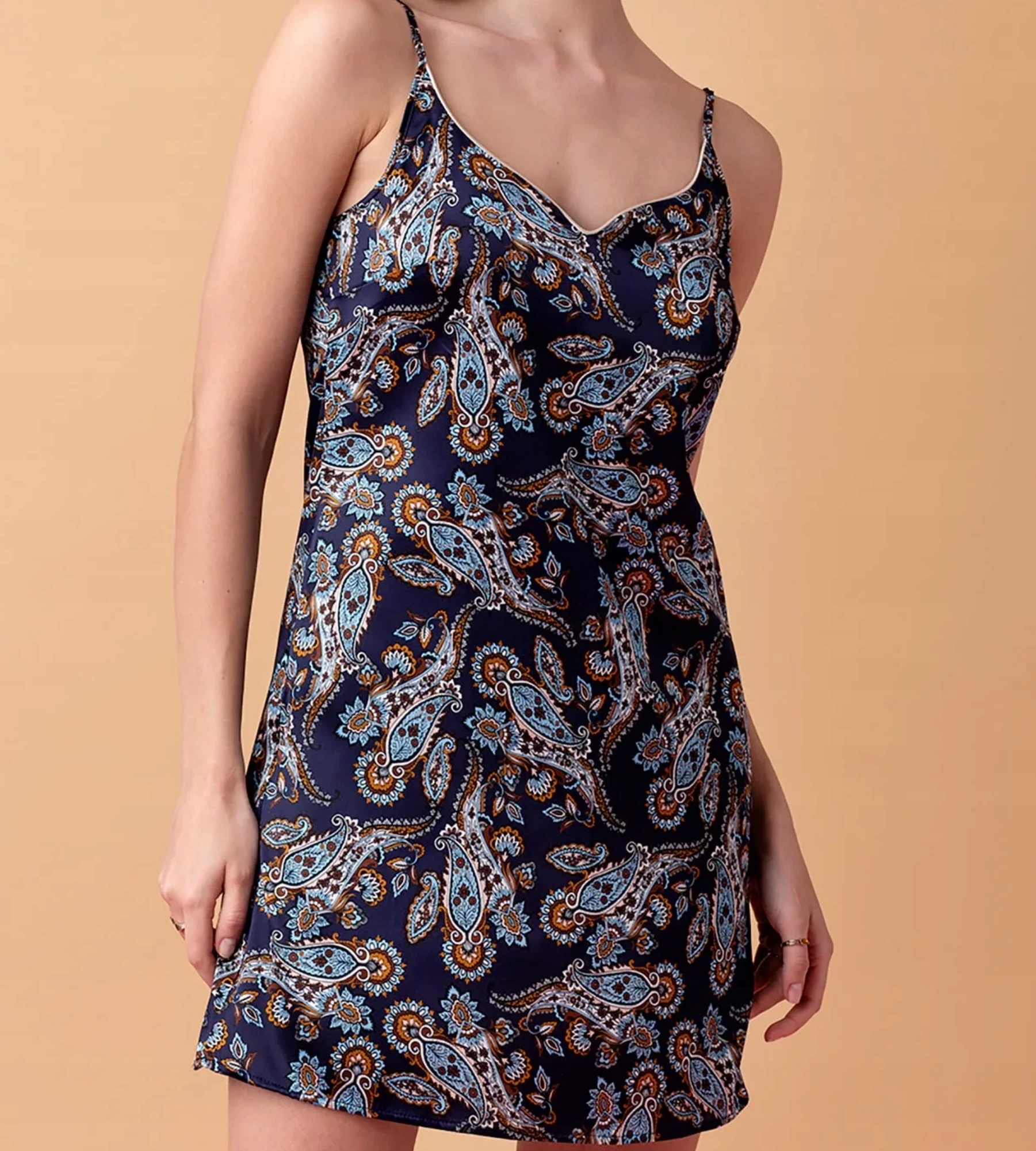 Košile Noční Dámská Úzká Ramínka 100% Hedvábí Modrá OH!Zuza L Ne