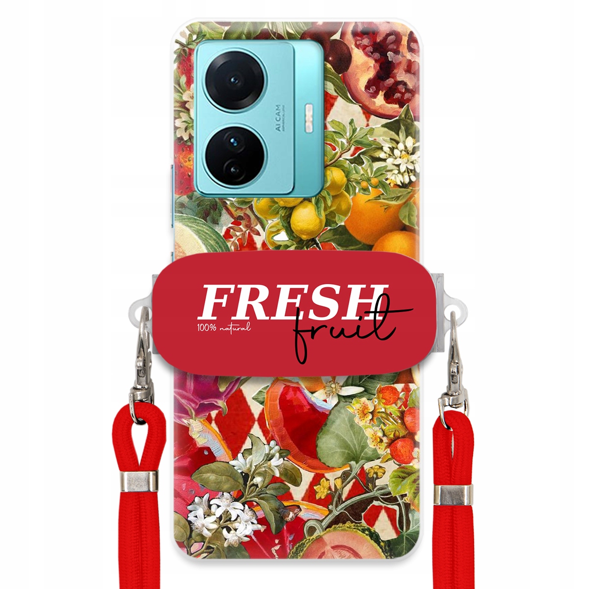 pouzdro na Vivo S15 E Červené Crossbody vodítko Držák Fresh Fruit Ovocné