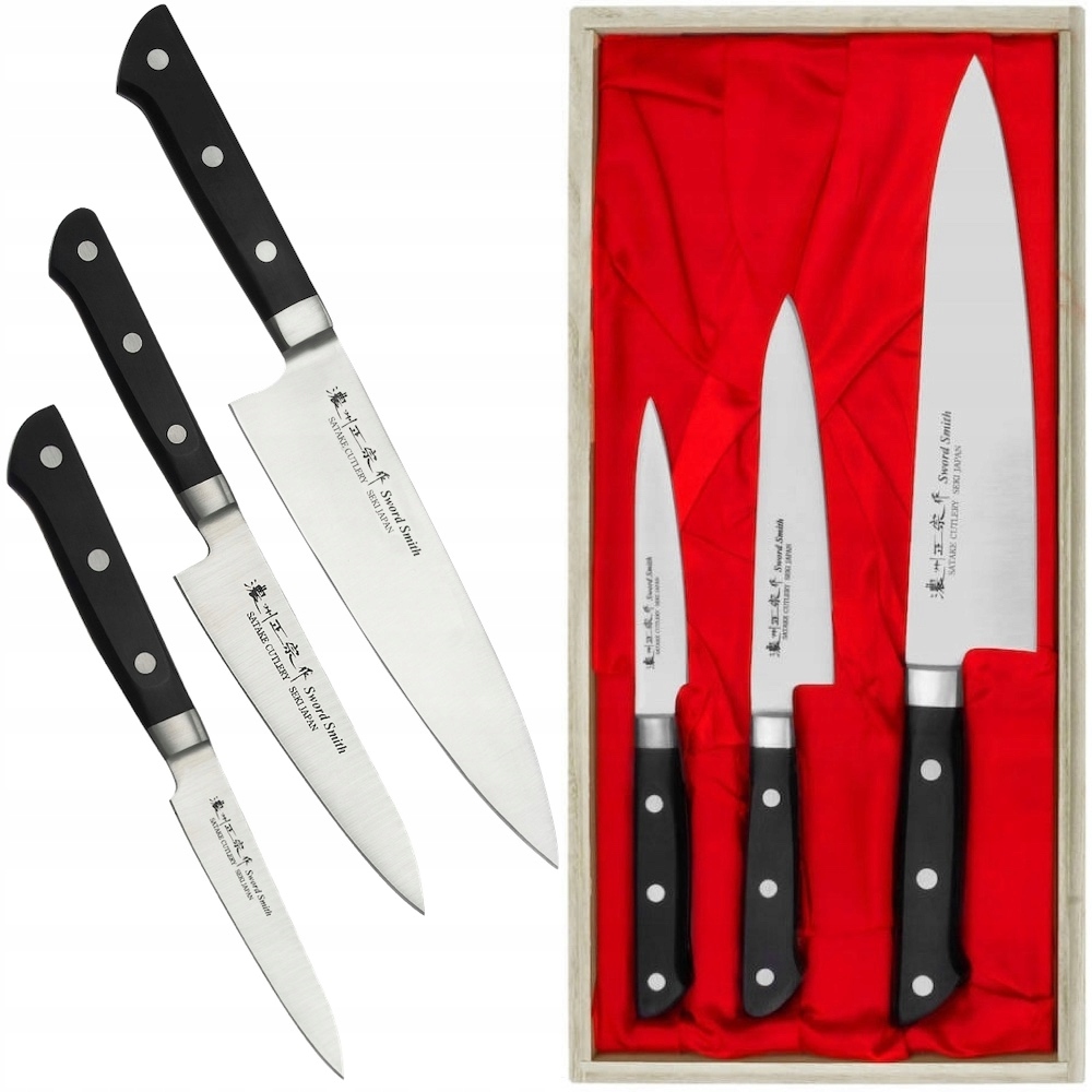 Satake Satoru Japonský Sada 3 kuchynských nožov Drevená krabička