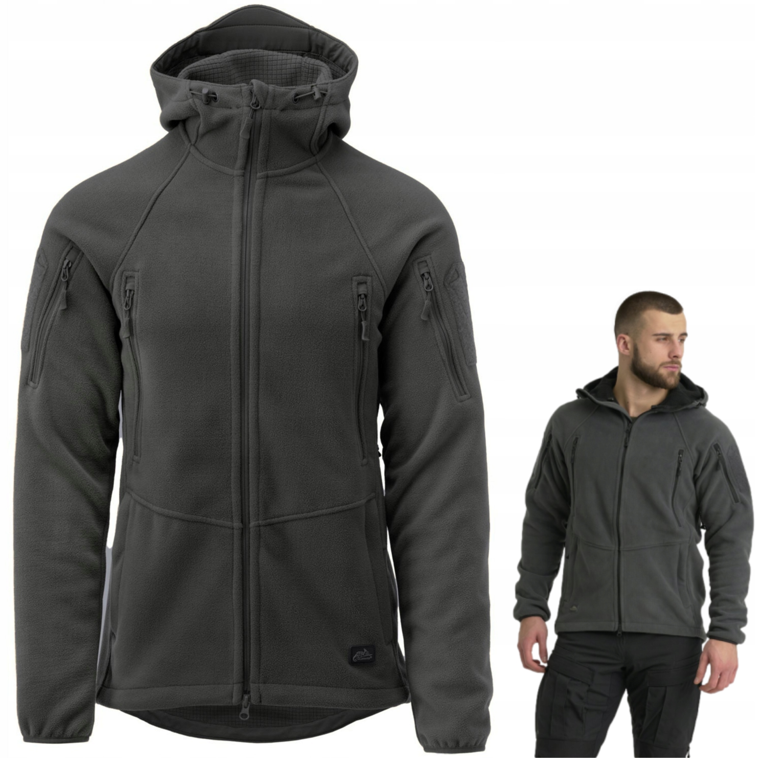 BLUZA MĘSKA Z KAPTUREM POLAR ROZPINANY HELIKON PATRIOT MK2 SZARA GREY XL